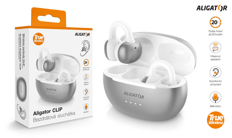 Bluetooth sluchátka - Aligator Clip, stříbrná