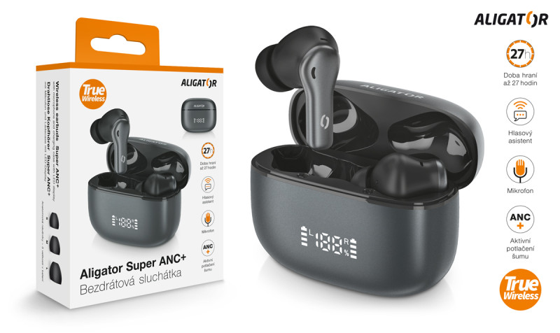 Bluetooth sluchátka - Aligator SUPER ANC+, černá