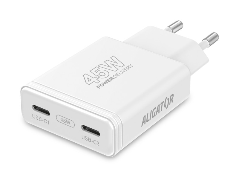 Nabíječka ALIGATOR GaN 45W 2x USB-C bílá