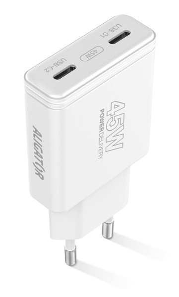 Nabíječka ALIGATOR GaN 45W 2x USB-C bílá