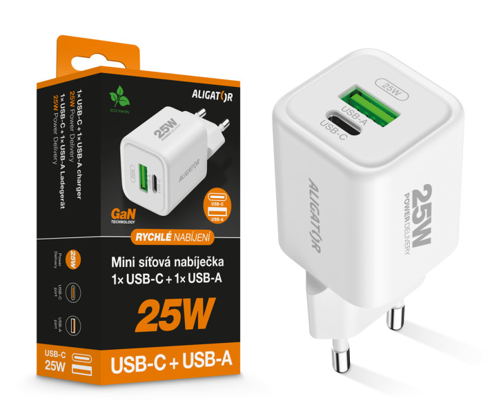 Nabíječka ALIGATOR Mini 25W USB-C bílá