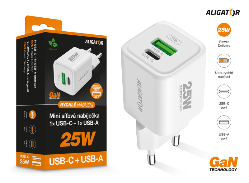 Nabíječka ALIGATOR Mini 25W USB-C bílá