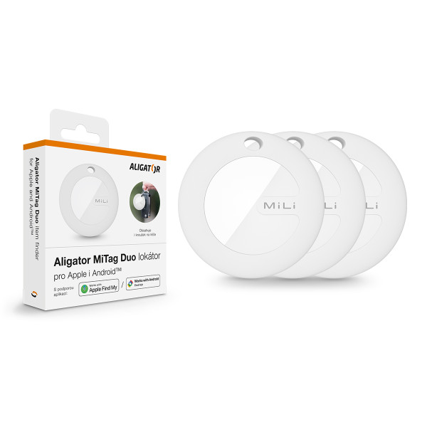 Sada 3ks přívešků, lokátor pro Apple a Android - Aligator MiTag Duo, bílá